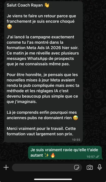 Retour d'un élève — formation Meta Ads IA 2026
