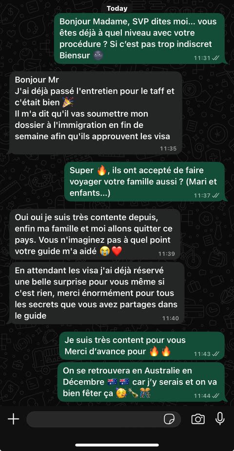 Cliente dont la famille obtient un visa pour l'Australie